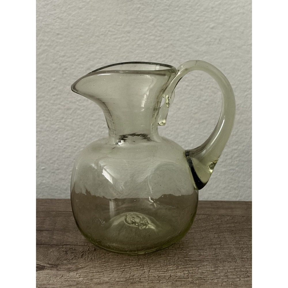 Clear Green Glass Pitcher, Decanter Avocado Green, Vinegar Oil Server 5" No Glow